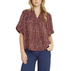 Entro Rouched Collar Pouffy Sleeve Top